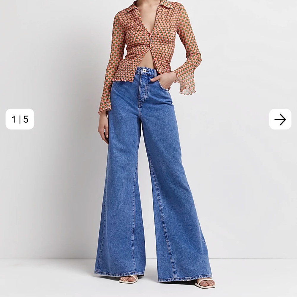 RIVER ISLAND BLUE HIGH WAISTED ULTRA FLARED JEANS